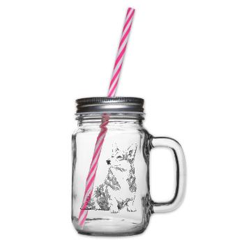 Sitting Welsh Corgi Dog - Glass jar with handle and screw cap - clear - Right