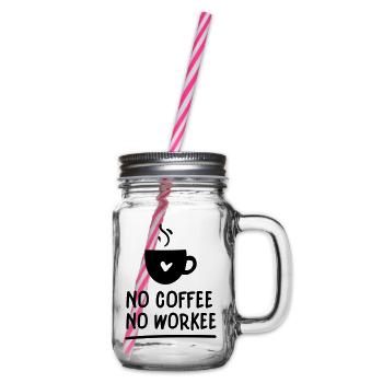 No coffee no workee - Glass jar with handle and screw cap - clear - Right