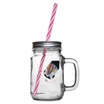 Funny Curious Puffin Bird - Glass jar with handle and screw cap - clear - Right