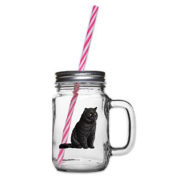 Sitting Black British Shorthair Cat - Glass jar with handle and screw cap - clear - Right