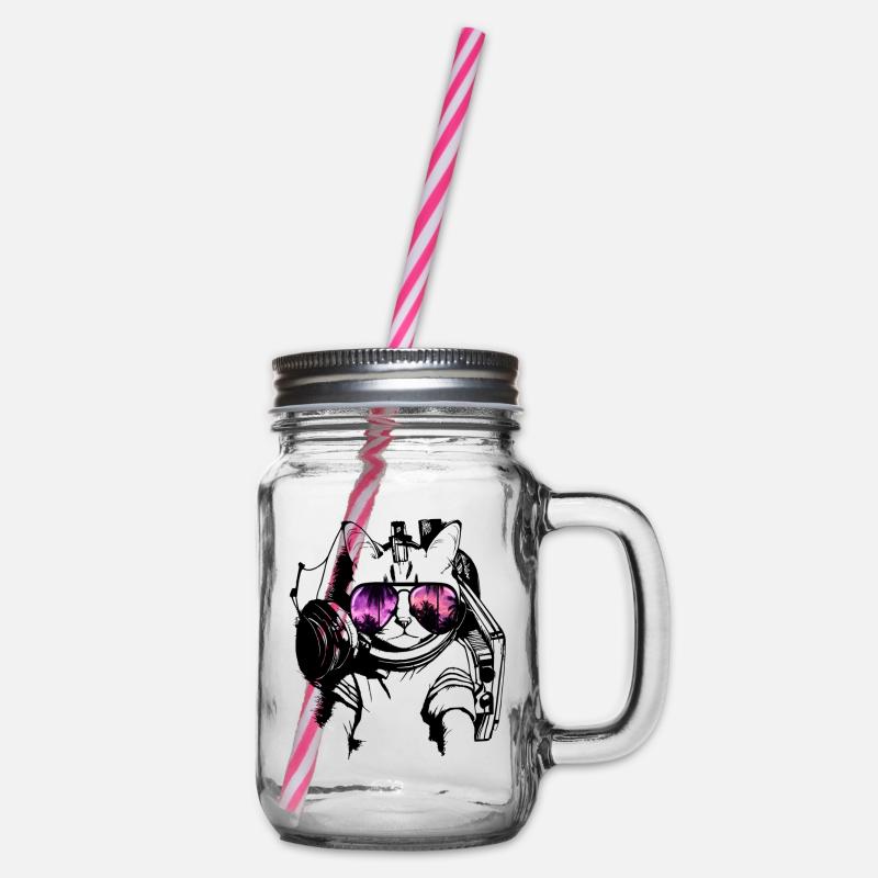 chat cool chaton DJ avecsunglassessunglasses - Bocal à boisson - transparent