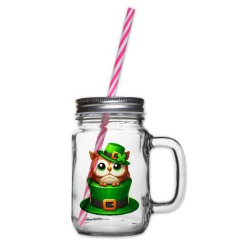 Süße St. Patrick's Day Eule mit Zylinder - Henkelglas mit Schraubdeckel - Klar - Rechts