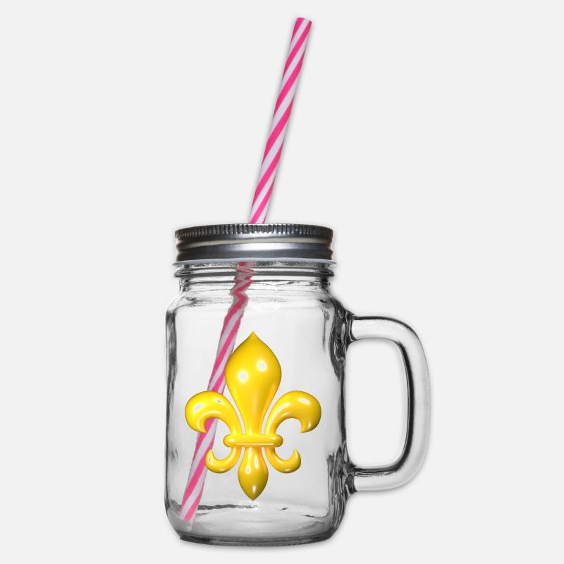 Gelbe Fleur de Lys - Henkelglas mit Schraubdeckel - Klar