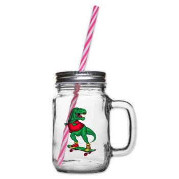 Skater Dino Skatboarder Skateboard Skating Dinosaure - Bocal à boisson - transparent - Droite