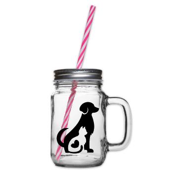 Dog and Cat together! Pet Love - cat and dog - Glass jar with handle and screw cap - clear - Right