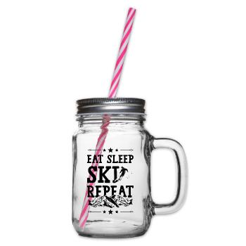 Eat Sleep Ski Repeat - Henkelglas mit Schraubdeckel - Klar - Rechts