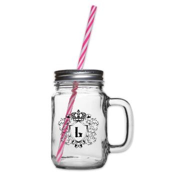 L Letter Coat of Arms - Glass jar with handle and screw cap - clear - Right