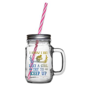 Ski like a girl - Glass jar with handle and screw cap - clear - Right