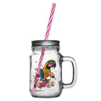 The blue and yellow macaw - Glass jar with handle and screw cap - clear - Right