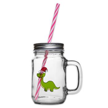 Dinosaur brontosaurus Christmas - Glass jar with handle and screw cap - clear - Right
