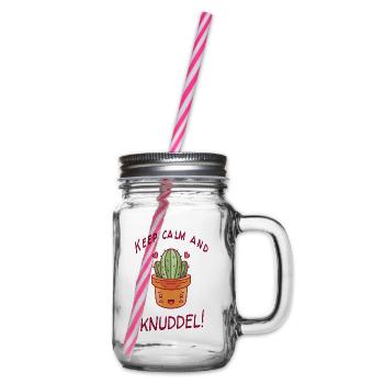Kaktus Humor Keep Calm And Knuddel Geschenkidee - Henkelglas mit Schraubdeckel - Klar - Rechts