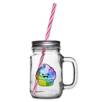 Muffin Comic Colorful - Glass jar with handle and screw cap - clear - Right