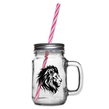 Lion Head Lion Silhouette - Glass jar with handle and screw cap - clear - Right
