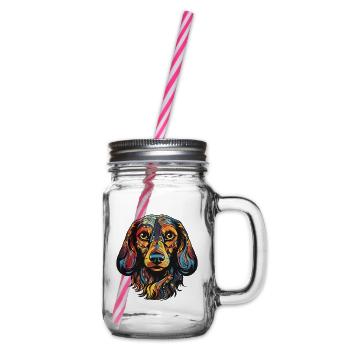 Dachshund Dog Portrait Dachshund - Glass jar with handle and screw cap - clear - Right