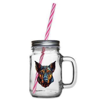 Doberman Hund Portrait - Henkelglas mit Schraubdeckel - Klar - Rechts