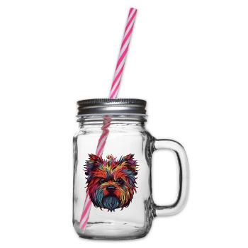 Yorkshire Terrier Dog Portrait - Glass jar with handle and screw cap - clear - Right