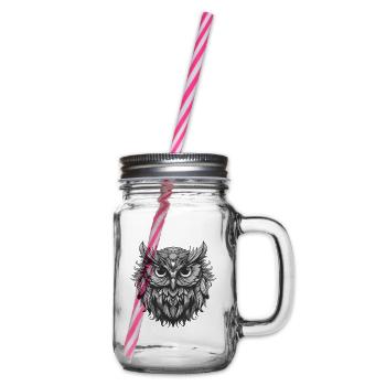 Owl Portrait Animal - Glass jar with handle and screw cap - clear - Right