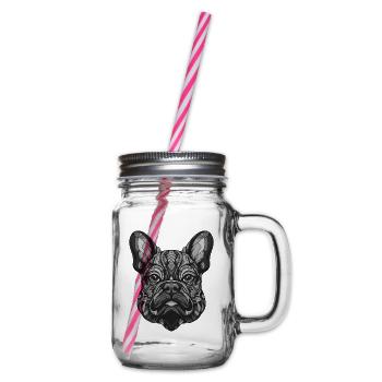 French Bulldog Dog Portrait Animal - Glass jar with handle and screw cap - clear - Right