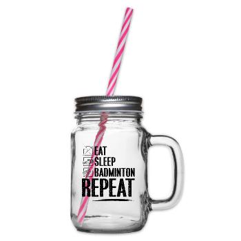 eat sleep badminton repeat - Henkelglas mit Schraubdeckel - Klar - Rechts
