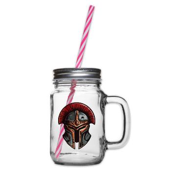 Spartan Helmet Warrior Sparta - Glass jar with handle and screw cap - clear - Right