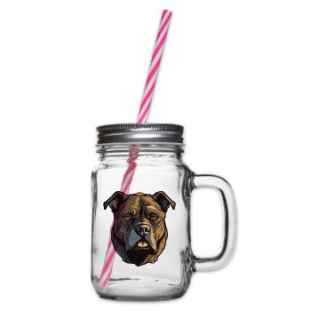 Staffordshire Bull Terrier Dog Head - Glass jar with handle and screw cap - clear - Right