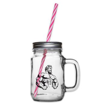 Bodybuilder Muscles Workout Gym - Glass jar with handle and screw cap - clear - Right