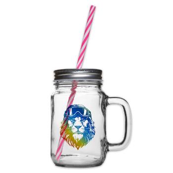 Ski Löwe Bunt - Henkelglas mit Schraubdeckel - Klar - Rechts