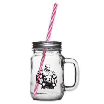 Bodybuilder Muscles Workout Gym - Glass jar with handle and screw cap - clear - Right