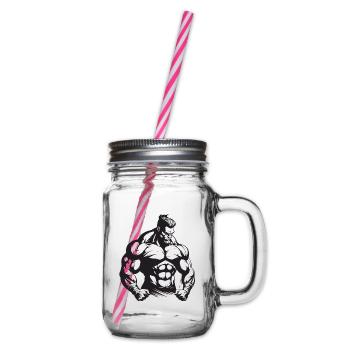 Bodybuilder Muscles Workout Gym - Glass jar with handle and screw cap - clear - Right