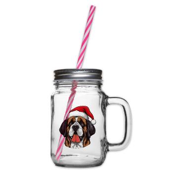 Portrait de Noël tête de chien Saint Bernand - Bocal à boisson - transparent - Droite