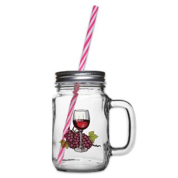 Wine Glass Grapes Wine - Glass jar with handle and screw cap - clear - Right