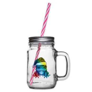 Frog Head Christmas Portrait Colorful - Glass jar with handle and screw cap - clear - Right