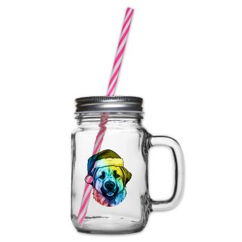 Kangal Dog Head Christmas Portrait Colorful - Glass jar with handle and screw cap - clear - Right