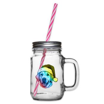 Labrador Dog Head Christmas Portrait Colorful - Glass jar with handle and screw cap - clear - Right