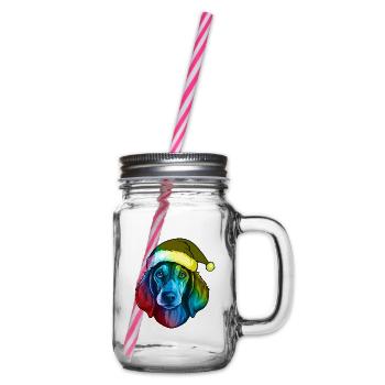 Dackel Hund Kopf Weihnachten Bunt - Henkelglas mit Schraubdeckel - Klar - Rechts