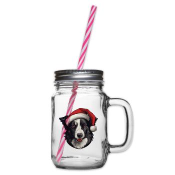 Border Collie tête de chien Noël Portrait - Bocal à boisson - transparent - Droite