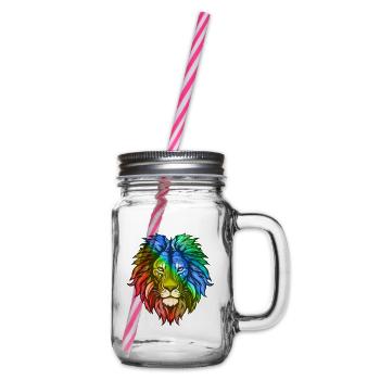 Löwe Kopf Bunt - Henkelglas mit Schraubdeckel - Klar - Rechts