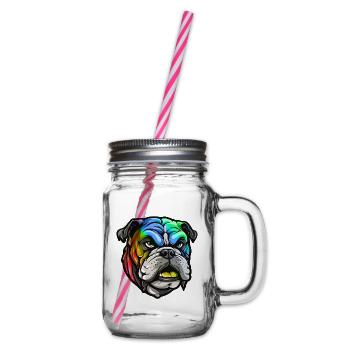 Bulldog Hund Kopf Bunt - Henkelglas mit Schraubdeckel - Klar - Rechts