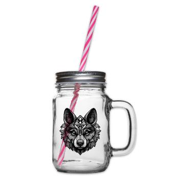 Dog Akita - Glass jar with handle and screw cap - clear - Right