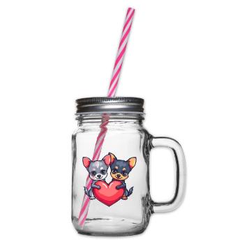 Chihuahua Hunde Paar Verliebt Valentinstag - Henkelglas mit Schraubdeckel - Klar - Rechts