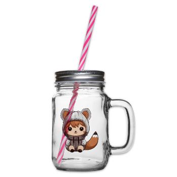 Squirrel Animal Baby Comic - Glass jar with handle and screw cap - clear - Right