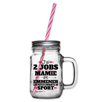 2 Jobs Mamie Et Petits Enfants Humour Mamie - Bocal à boisson - transparent - Droite