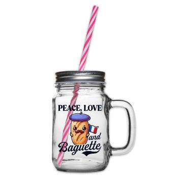 Peace, Love and Baguette, Proud to Be French - Glass jar with handle and screw cap - clear - Right