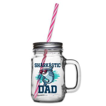 Sharkastic Father Shark Joke Sarcastic Dad - Glass jar with handle and screw cap - clear - Right