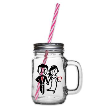 Married Couple Wedding Bride Groom Icon - Glass jar with handle and screw cap - clear - Right