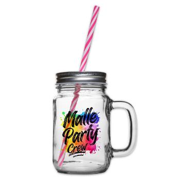 Malle Party Crew Bunt Klecks Mallorca - Glass jar with handle and screw cap - clear - Right