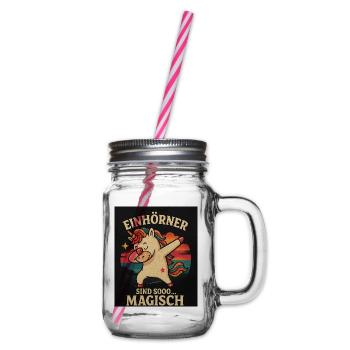 Einhörer Magischer Dabbing-Unicorn - Henkelglas mit Schraubdeckel - Klar - Rechts
