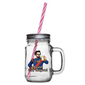 Prost II - Koenig Ludwig mit Bier - RAHMENLOS - Henkelglas mit Schraubdeckel - Klar - Rechts