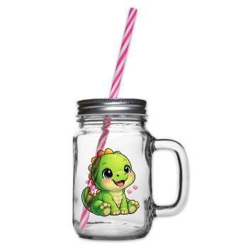 Kleiner Dino Herzchen Kuscheltier - Henkelglas mit Schraubdeckel - Klar - Rechts