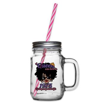 A Queen Was Born In 1975 - 47 Years Old Birthday - Glass jar with handle and screw cap - clear - Right